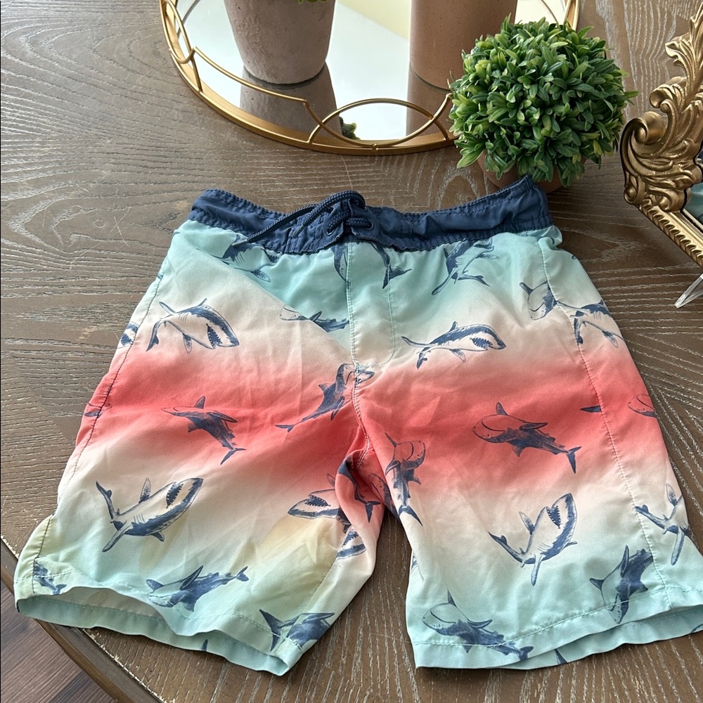 Boys OshKosh Lined Swim Board Shorts Trunks with Shark Print